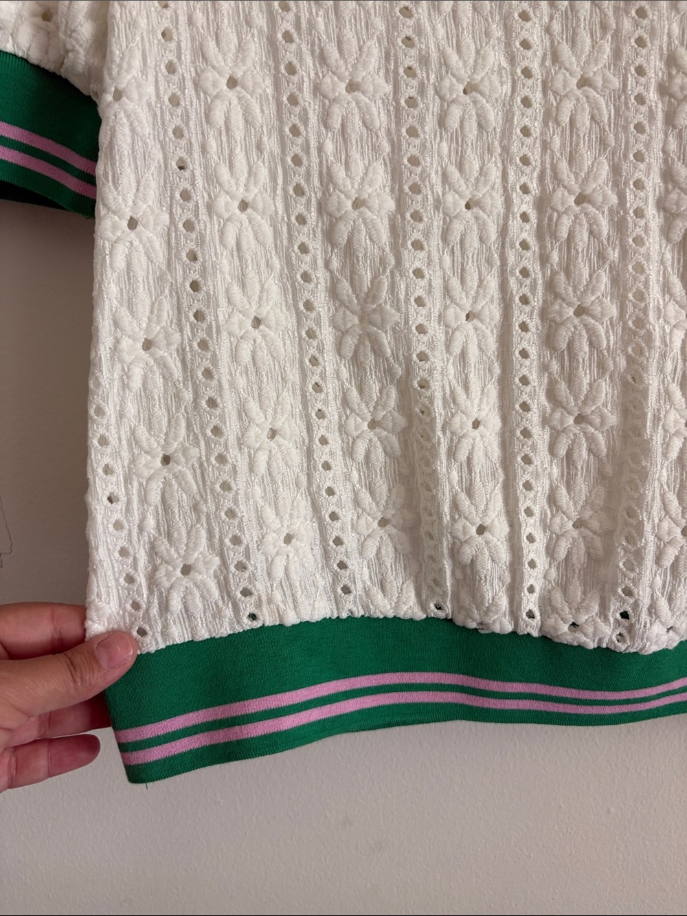 Anthropologie Maeve Puff Sleeve Lace Polo in White Green Size Medium New Tag - Picture 12 of 13
